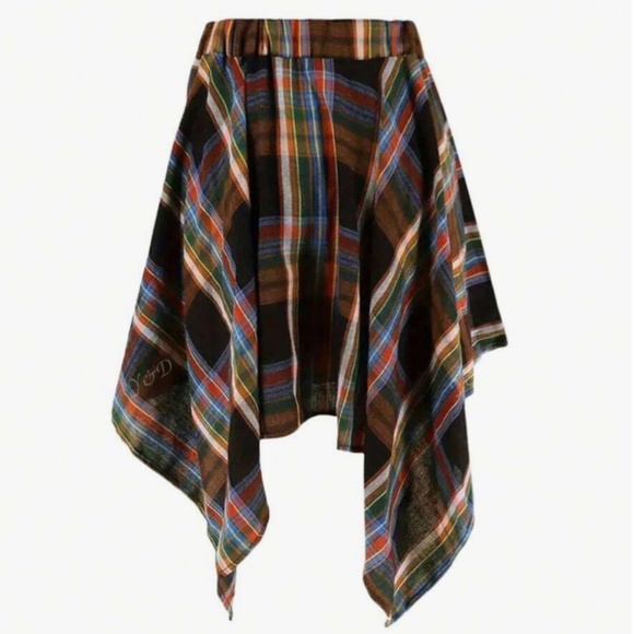 Plaid Print Stretchy Waist Asymmetrical Hem Mini Skirt - Picture 3 of 11